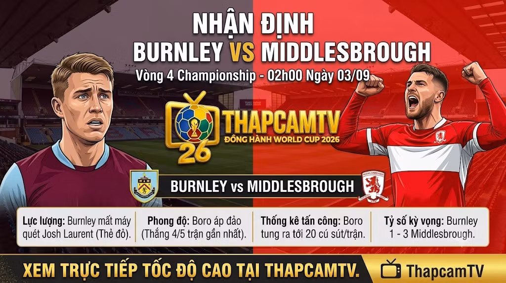 Nhận Định Burnley vs Middlesbrough (02h00, 03/09): The Clarets Đi Tìm Lối Thoát