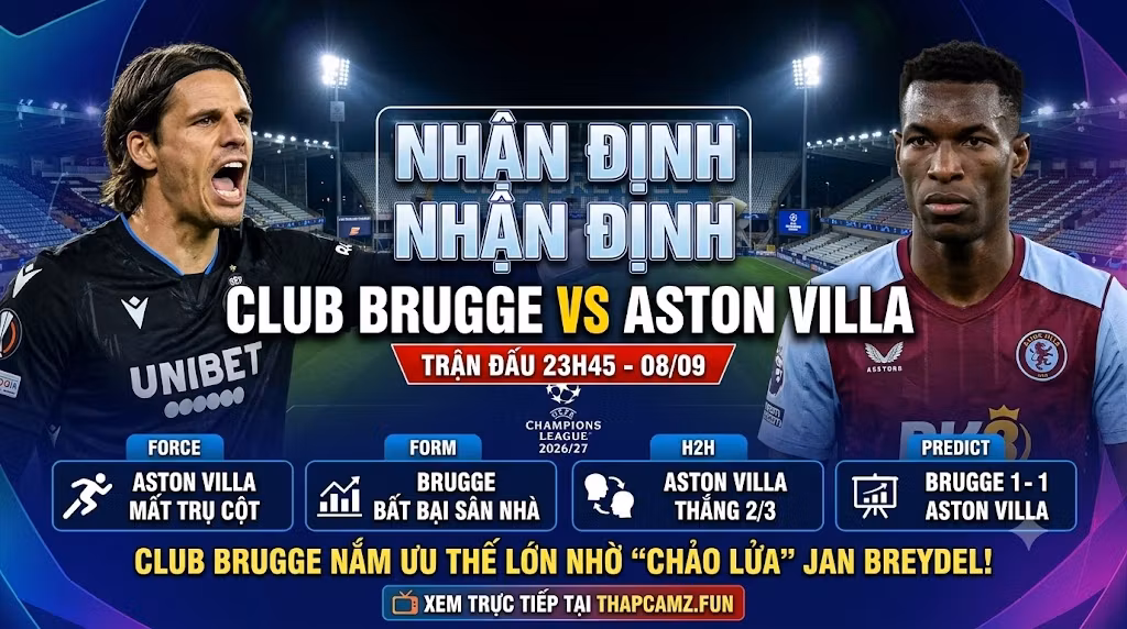 Nhận Định Club Brugge vs Aston Villa (23h45, 08/09): Cạm Bẫy Tại Jan Breydel