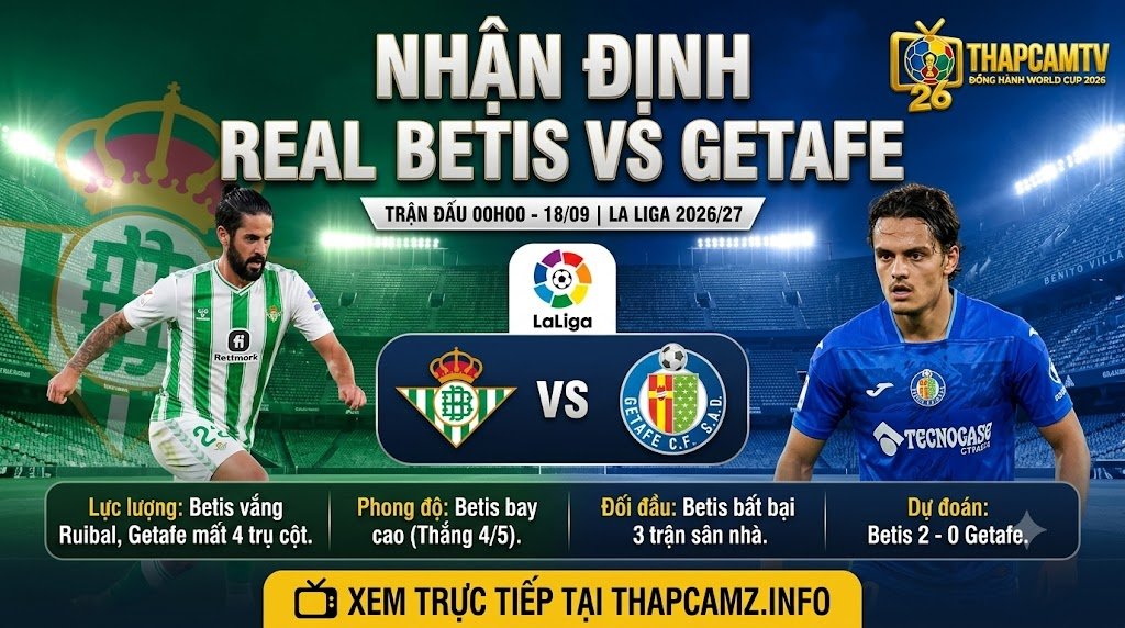 Nhận định bóng đá Real Betis vs Getafe lúc 00h00 ngày 18/09 - ThapcamTV